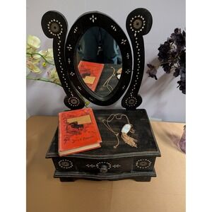 Vintage‎ Hand Made Wood Vanity Dresser Mirror With Pearl Inlay Moody Romantic